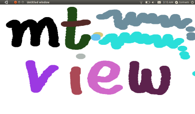 A screenshot of the mtview utility, with &ldquo;mtview&rdquo;
spelled out in pastel blobs on the screen.